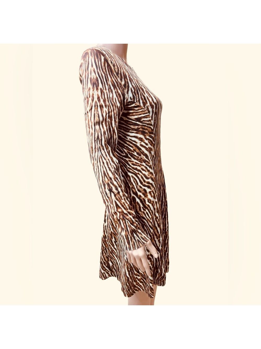 Michael Kors Brown Leopard Print Long Sleeve Flared Dress Medium NWT - Picture 5 of 10